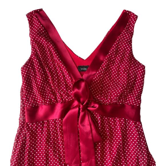 Vanity Y2K Polka Dot Babydoll Top Sleeveless Red Satin Trim Feminine Flirty - Picture 4 of 8